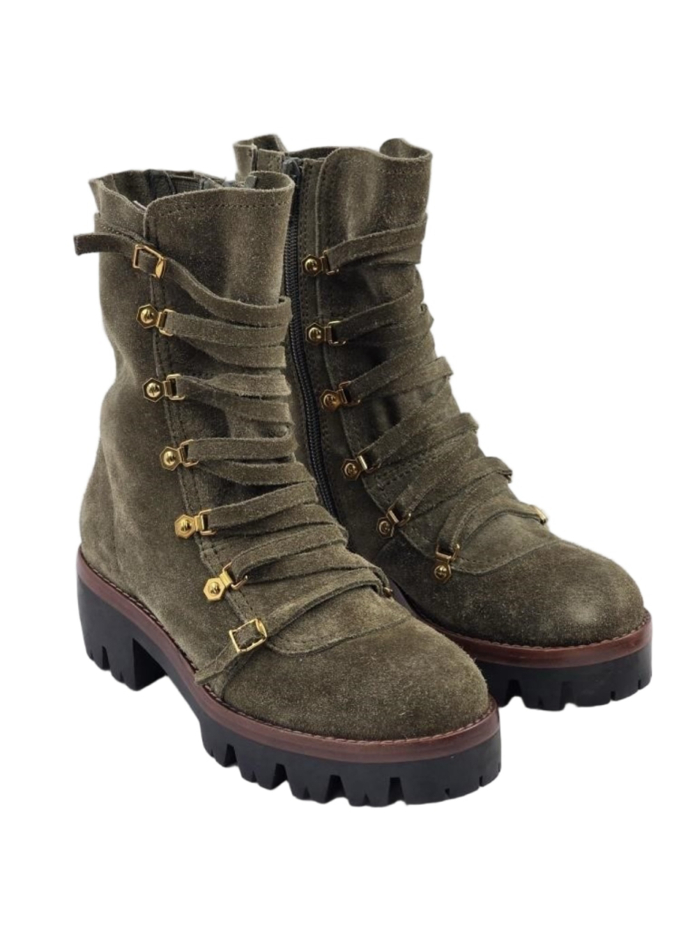 Jeffrey Campbell Owhat Suede Lace-Up Platform Combat Boots - Olive Khaki Size 6